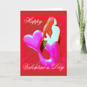 heart-tail mermaid Happy Valentine's Day Holiday Card
