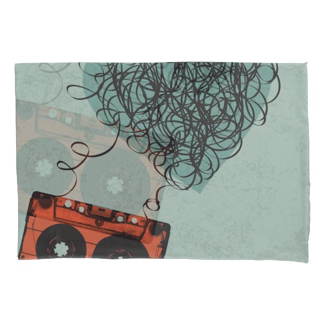 Heart Tape: Vintage Cassette Illustration Pillowcase (Front)