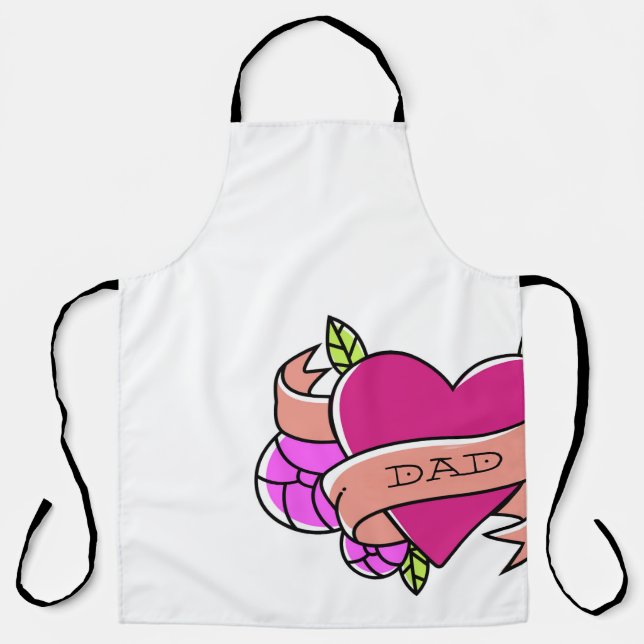 Heart Tattoo DAD Pink Black Green Fathers Day Love Apron (Front)