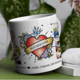 Heart Tattoo Personalised 8 Photo Collage Coffee Mug