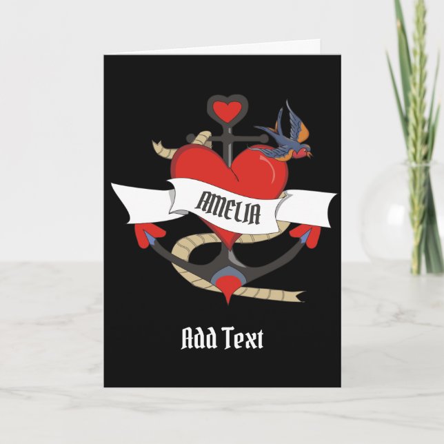 Heart Tattoo with customised name. Card (Front)