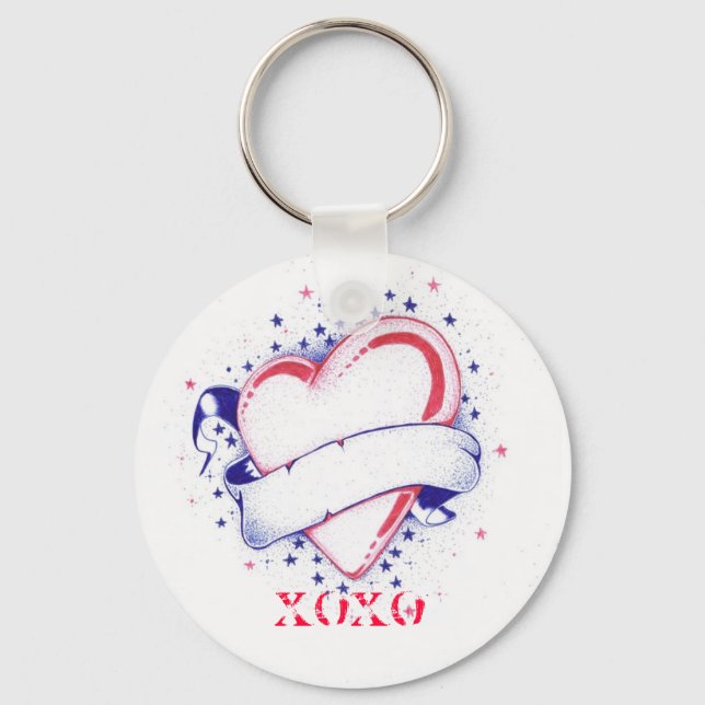 Heart Tattoo Xoxo with ribbon banner Key Ring (Front)