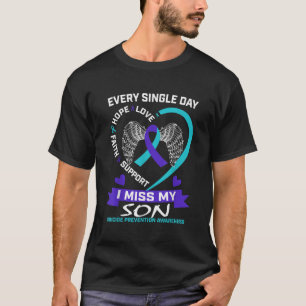 Heart Teal Purple I Miss My Son Suicide Awareness  T-Shirt