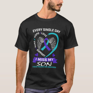 Heart Teal Purple I Miss My Son Suicide Awareness  T-Shirt