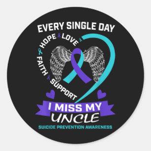 Heart Teal Purple Miss My Uncle Suicide Awareness Classic Round Sticker