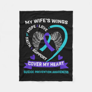 Heart Teal Purple Miss My Wife Suicide Awareness P Fleece Blanket