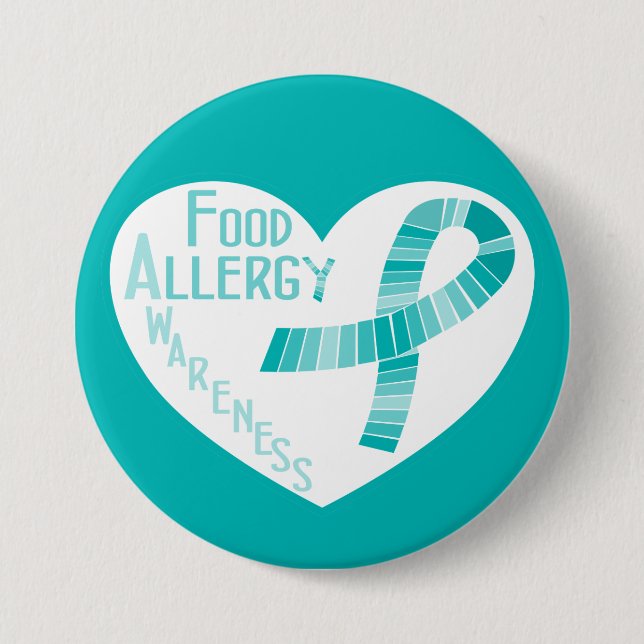 Heart Teal Ribbon Food Allergy Awareness 7.5 Cm Round Badge (Front)