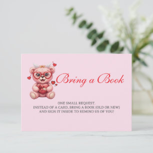 Heart Teddy Bear Pink Baby Shower Bring a Book Enclosure Card