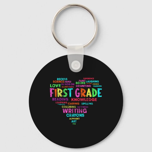 Heart Tee First Grade Team Teacher Student Back To Key Ring (Front)