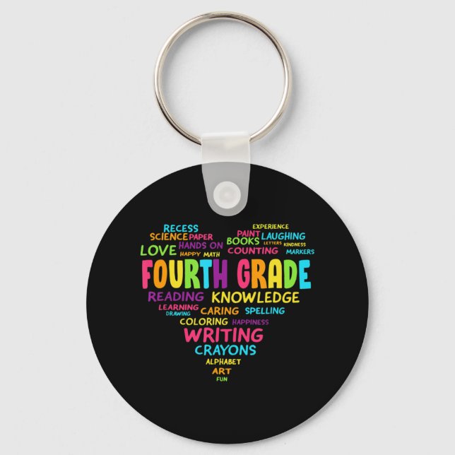 Heart Tee Fourth Grade Team Teacher Student Back T Key Ring (Front)