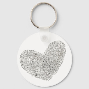 Heart text design in thumbprint seal key ring