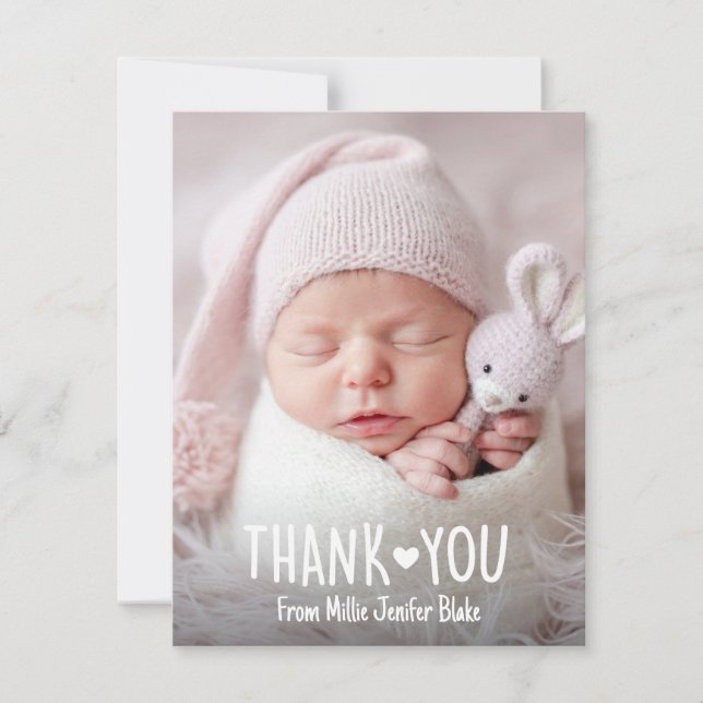 Heart thank you card, baby photo thank you card (Front)