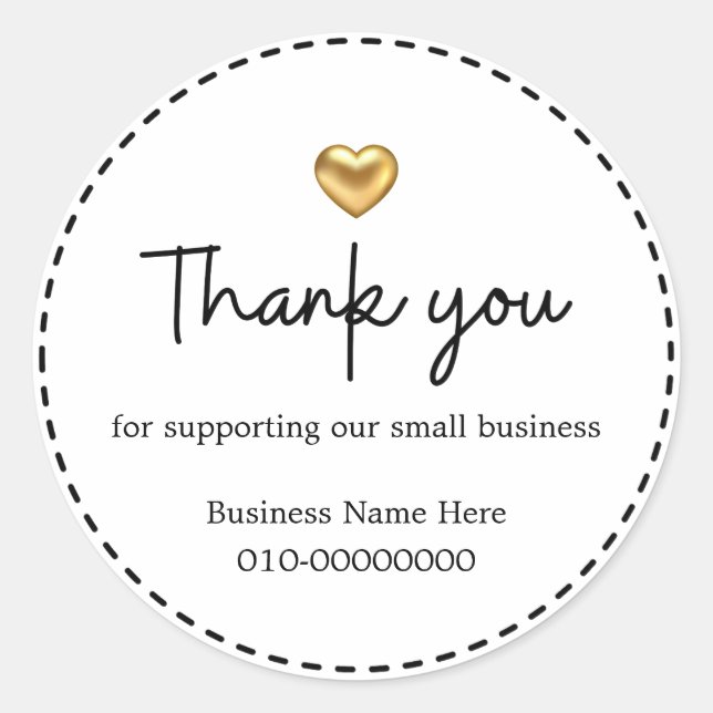 Heart Thank you for supporting our small business Classic Round Sticker (Front)