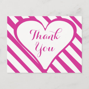Heart Thank You Purple Fuchsia & White Stripes Postcard