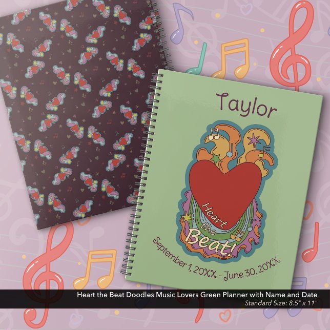 Heart the Beat Doodles for Music Lovers Green Planner (Heart the Beat Doodles for Music Lovers Green Planner Personalized with Your Name and Dates
)