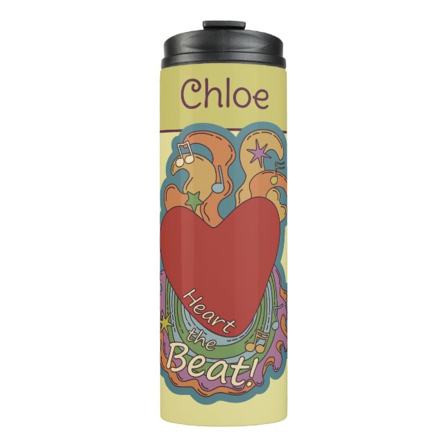 Heart the Beat Doodles Music Lovers Name Yellow Thermal Tumbler (Front)
