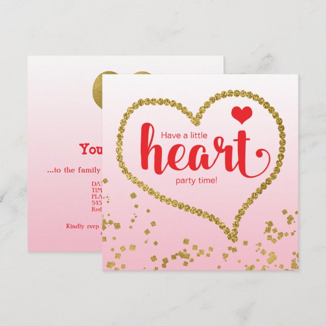 Heart Theme Family Reunion Birthday Party Invitation (Front/Back)