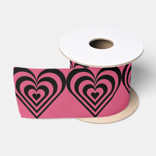 Heart Theme Hot Pink Print Ribbon Satin Ribbon