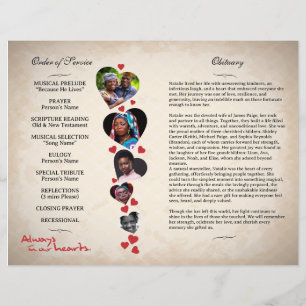 Heart themed beige grunge funeral program flyer