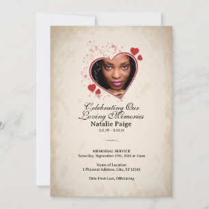 Heart themed custom collage funeral program invitation