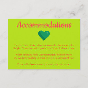Heart themed Hotel Wedding accommodations Enclosure Card