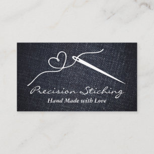 Heart Thread Needle   Denim Material Business Card