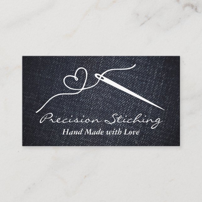 Heart Thread Needle | Denim Material Business Card (Front)