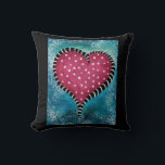 Heart Throw Pillow Pink Blue Black Cute<br><div class="desc">A chunky whimsical pink heart with snakey black striped trim on a dappled blue and turquoise background with white highlights.</div>