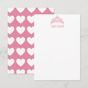 Heart Tiara Crown Personalised Note Cards