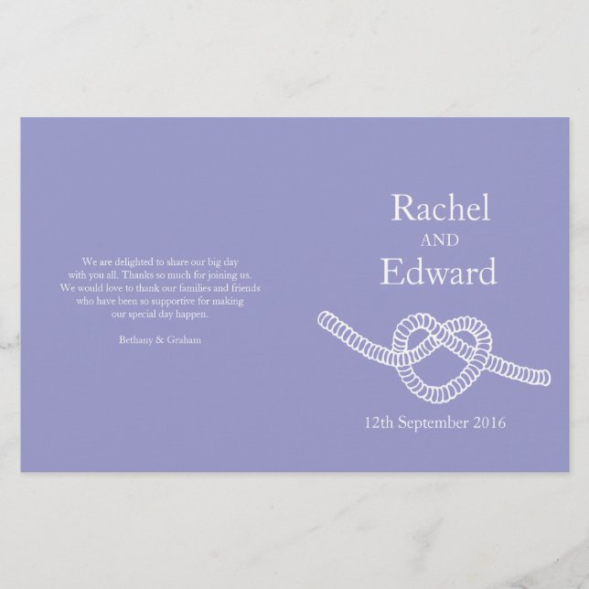 Heart tie the knot purple wedding programs (Front)