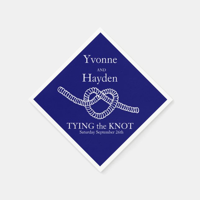 Heart tie the knot wedding blue party paper napkin (Corner)