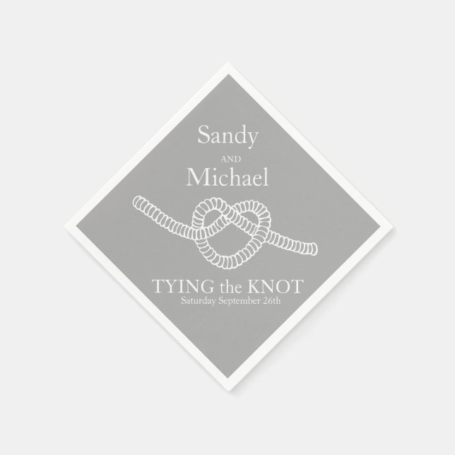 Heart tie the knot wedding grey party paper napkin (Corner)