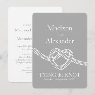 Heart tie the knot wedding grey white invitation