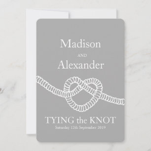Heart tie the knot wedding grey white invitation
