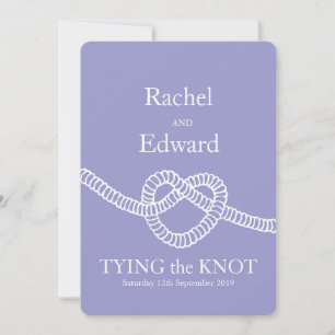 Heart tie the knot wedding purple white invitation
