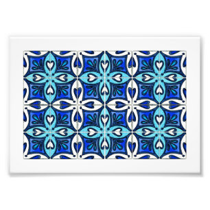 Heart Tiles Inspired by Portuguese Azulejos Blue Photo Print