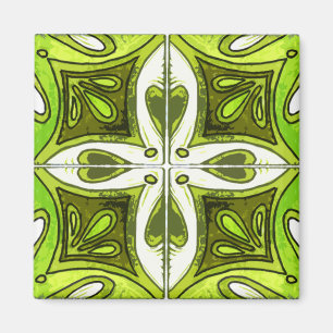 Heart Tiles Inspired by Portuguese Azulejos Green Magnet