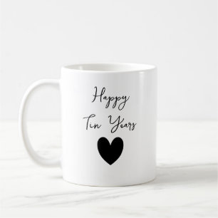 Heart Tin Year Anniversary Mug, Personalized 10th Coffee Mug