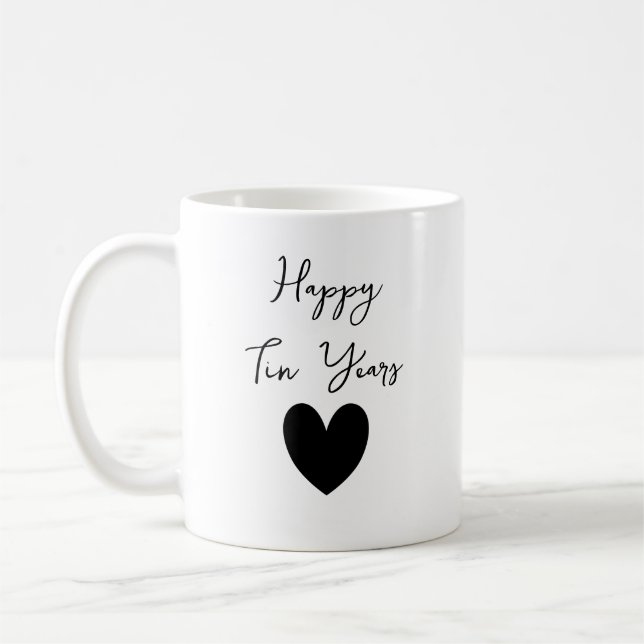 Heart Tin Year Anniversary Mug, Personalized 10th  Coffee Mug (Left)