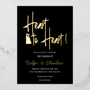 Heart to Heart Gold & White Foil Engagement Invita