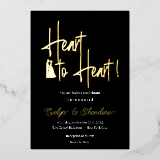 Heart to Heart Gold & White Foil Engagement Invita