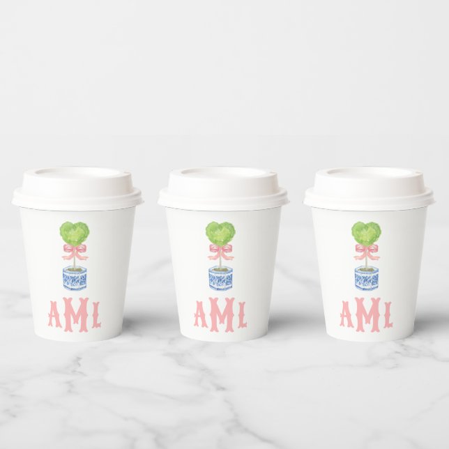 Heart Topiary Garden | Monogram Paper Cups (Multi)