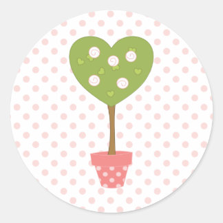 Heart Topiary with White Roses Classic Round Sticker