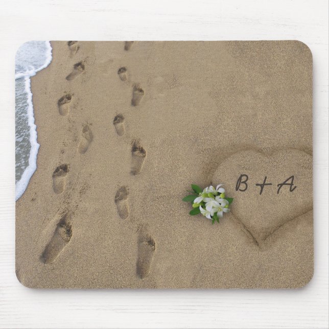 Heart & Tracks in the Sand Mouse Mat (Front)