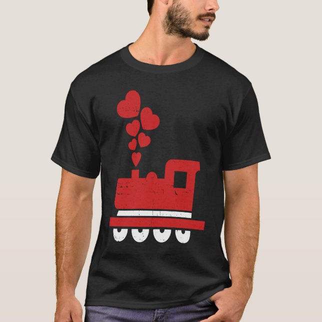 Heart Train Valentines Day Cool Railroad Love Boys T-Shirt (Front)