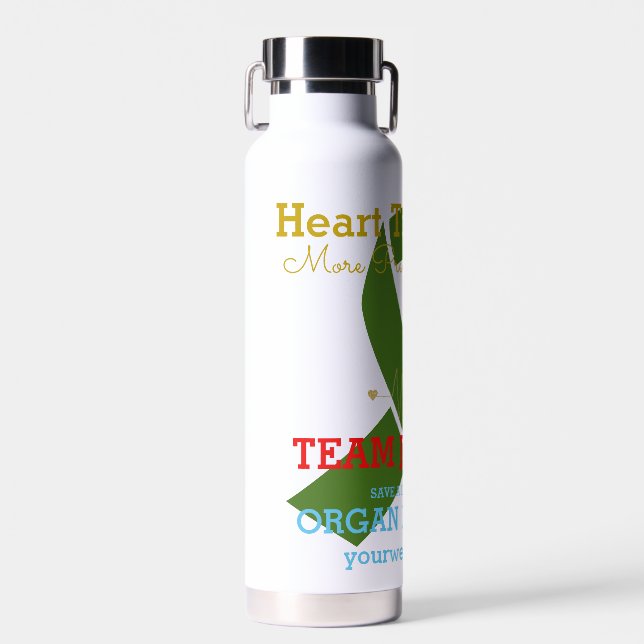 Heart Transplant Team Customisable Green Ribbon  Water Bottle (Front)