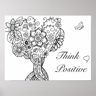 Heart tree colouring positive thinking poster