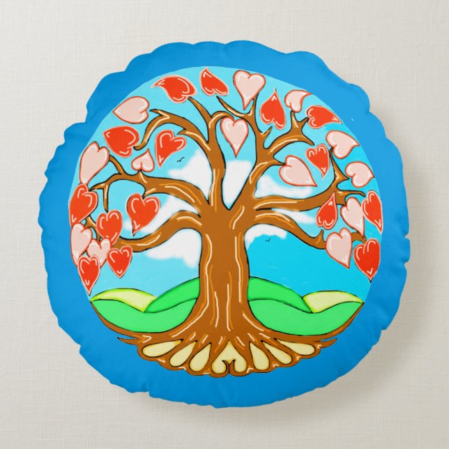Heart Tree of Life Mandala Round Cushion (Front)