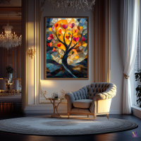 Heart Tree of Love in Stained Glass Style