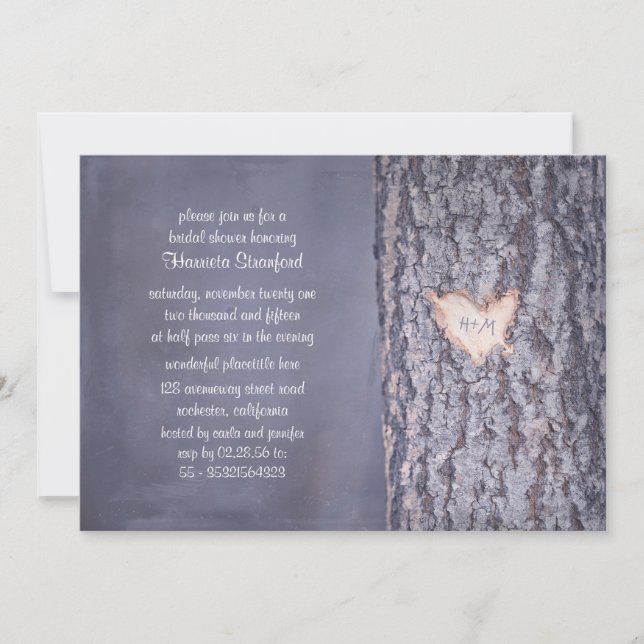 heart tree rustic country bridal shower invite (Front)